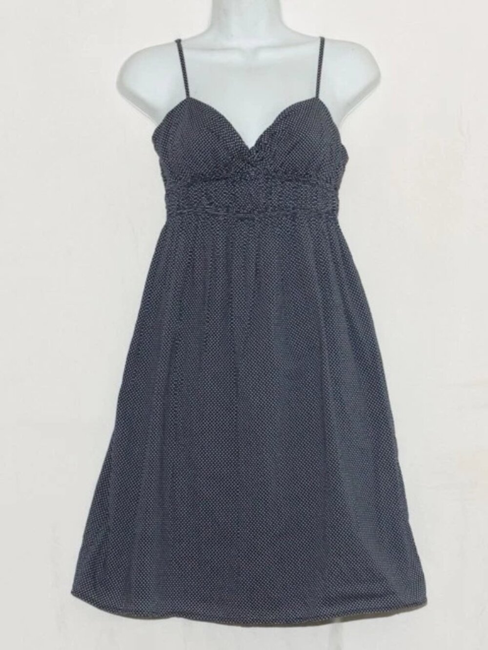 J.Crew Confetti Dot Sun Dress Straps Smoked Empire Waist Navy Babydoll Preppy S